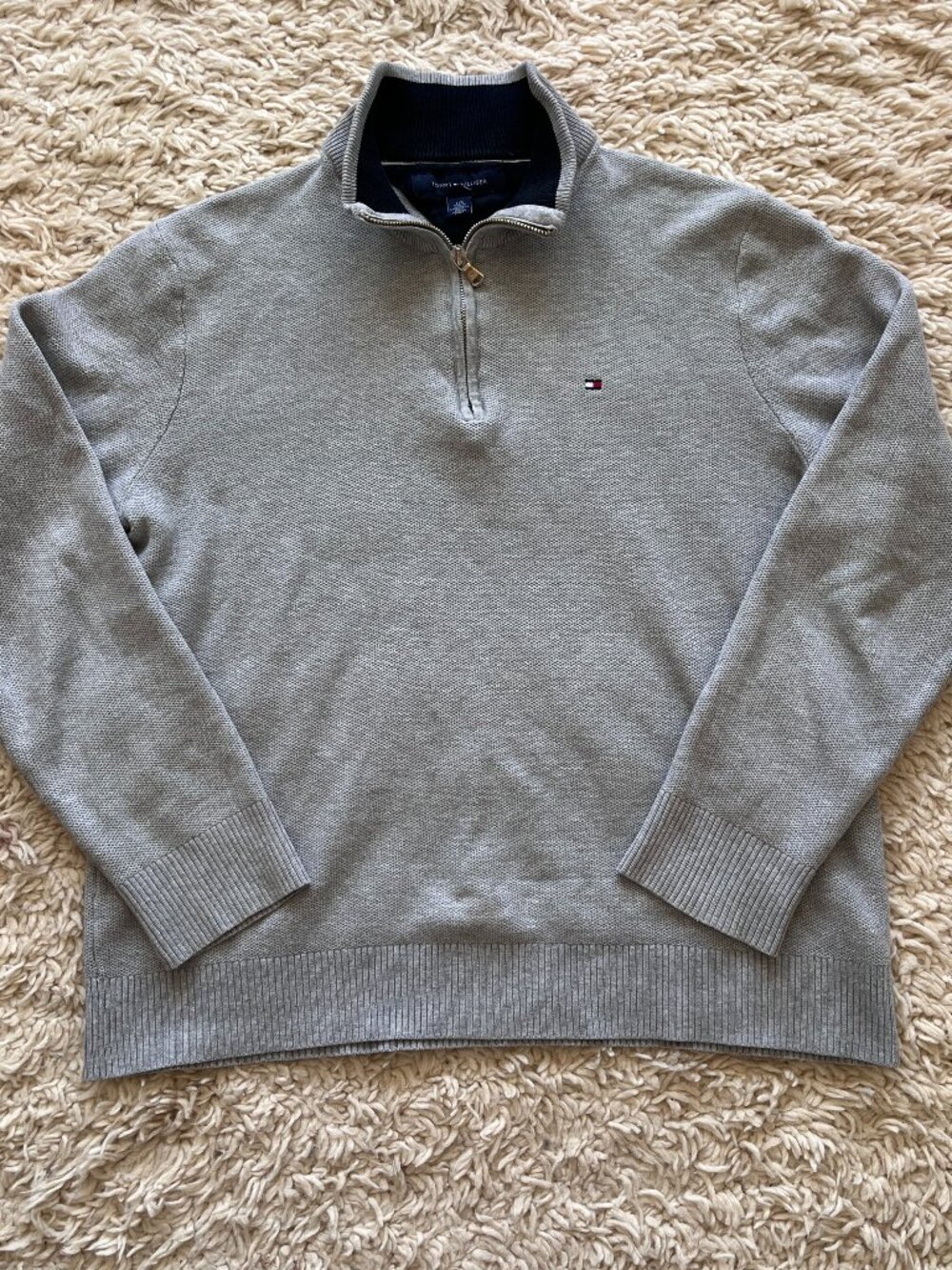 Tommy Hilfiger Gray Quarter Zip Pique Sweater Size L